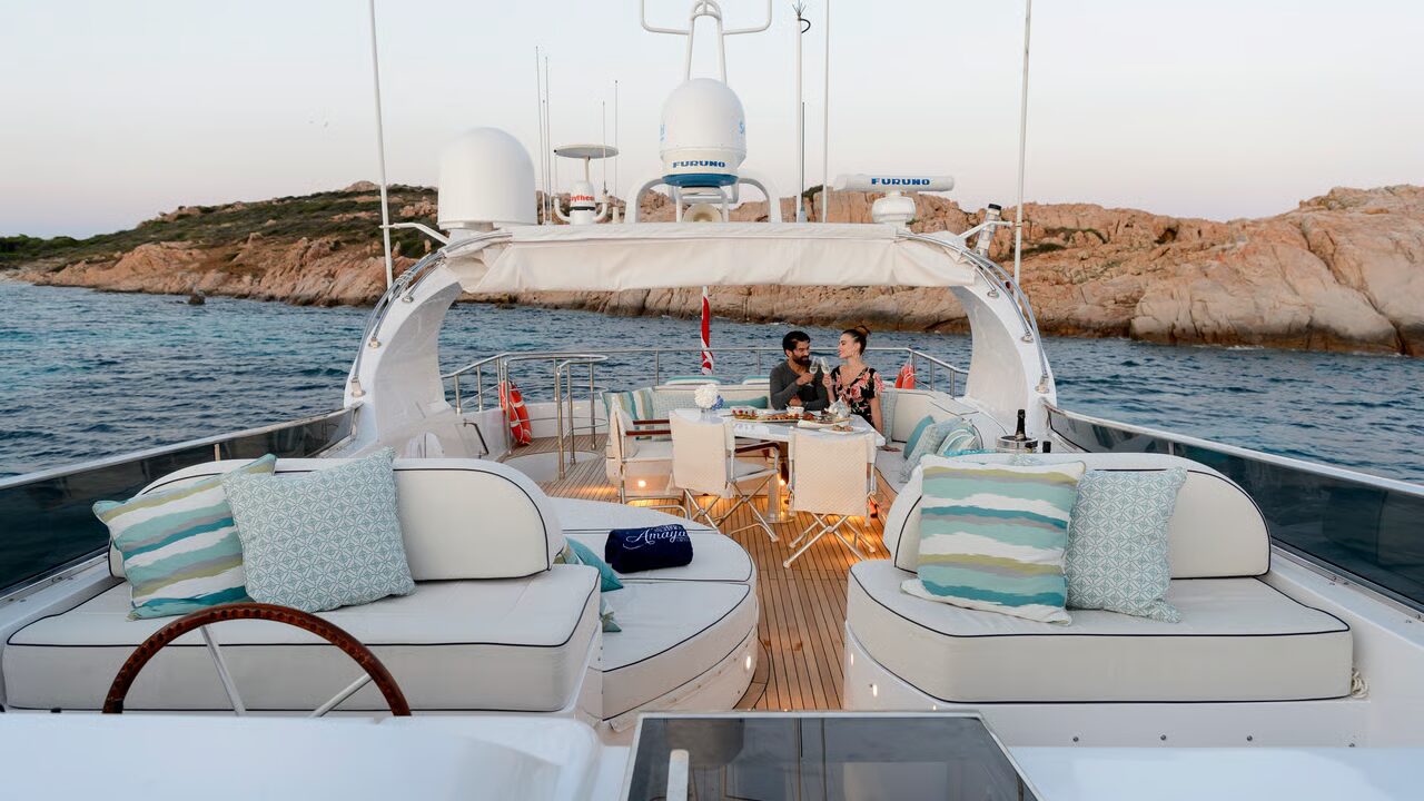 Charter the luxury MAIORA 32 yacht AMAYA. 5 cabins, 11 guests, recently refitted. Explore Porto Cervo, the Costa Smeralda, and Sardinia in ultimate style.