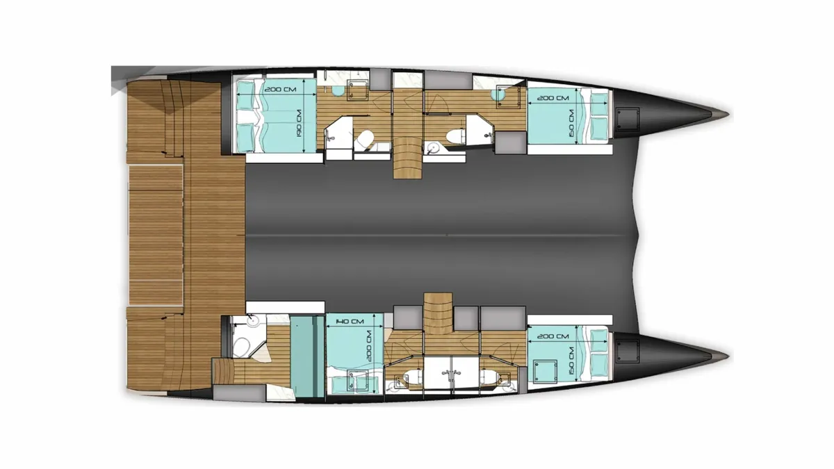 Wave 50 Catamaran for rent from Olbia, Sardinia – luxury sailing yacht exploring Costa Smeralda and La Maddalena islands.