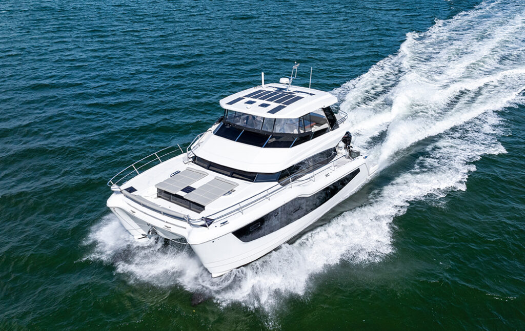 Aquila 50 luxury power catamaran charter cruising in Sardinia near Costa Smeralda