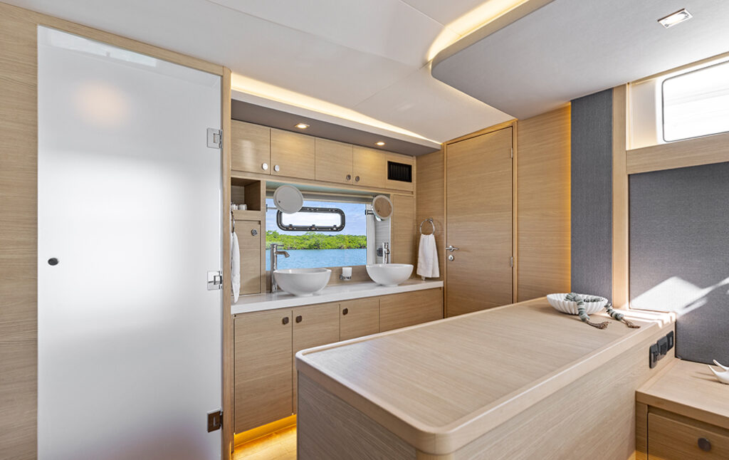 Aquila 50 luxury power catamaran charter cruising in Sardinia near Costa Smeralda