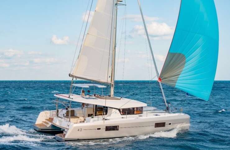 Charter a Lagoon 42 catamaran in Lefkas, Greece. Sleeps up to 10 guests, ideal for sailing the Ionian Islands with comfort, performance, and easy cruising conditions.