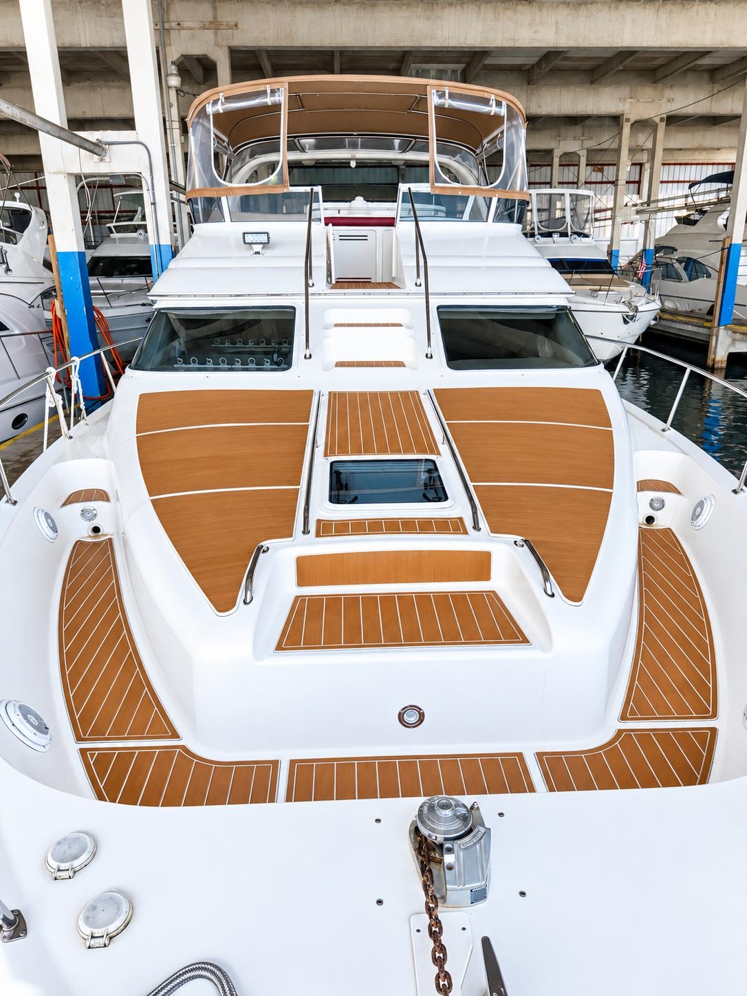 YOLO8 50 ft flybridge yacht available for private yacht charters in Miami, Florida, cruising Biscayne Bay.