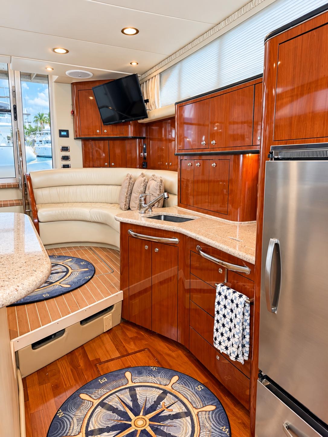 YOLO8 50 ft flybridge yacht available for private yacht charters in Miami, Florida, cruising Biscayne Bay.