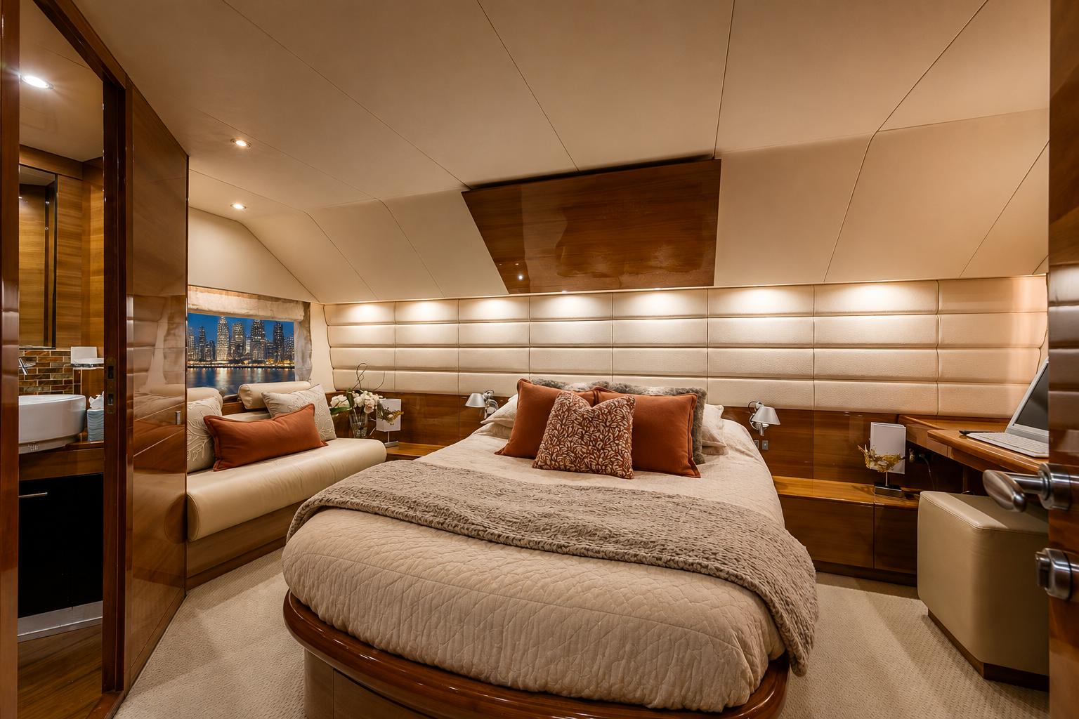 Aicon Ronin 75-foot luxury yacht in Miami featuring four private cabins, three bathrooms, and accommodation for up to 13 guests.