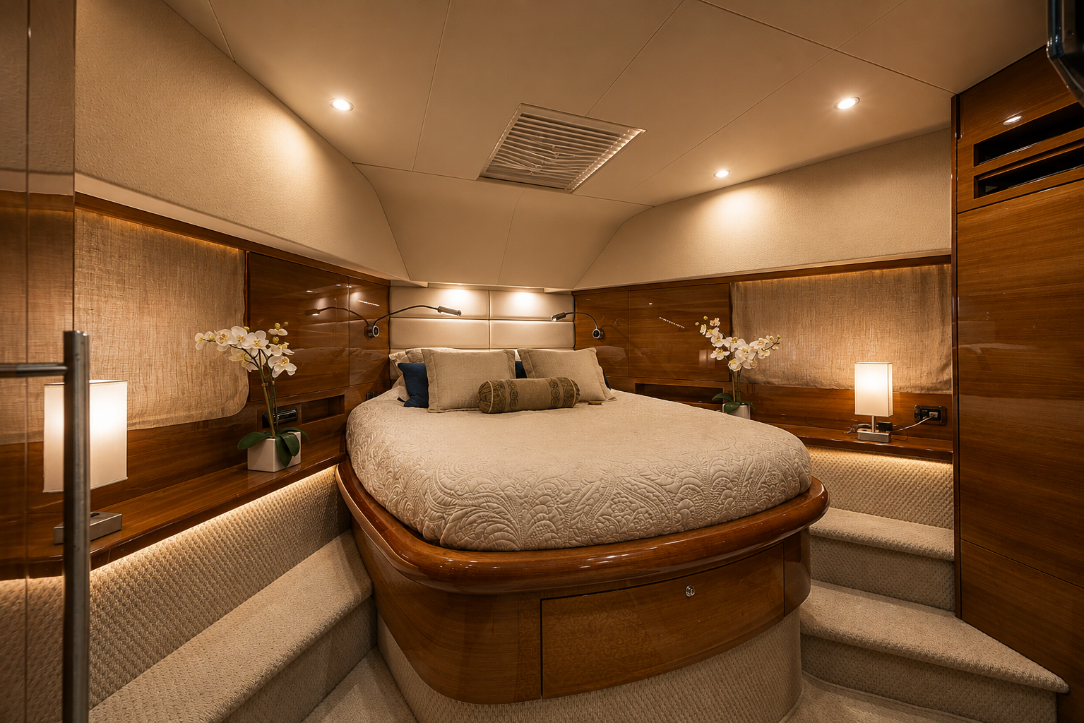 Aicon Ronin 75-foot luxury yacht in Miami featuring four private cabins, three bathrooms, and accommodation for up to 13 guests.