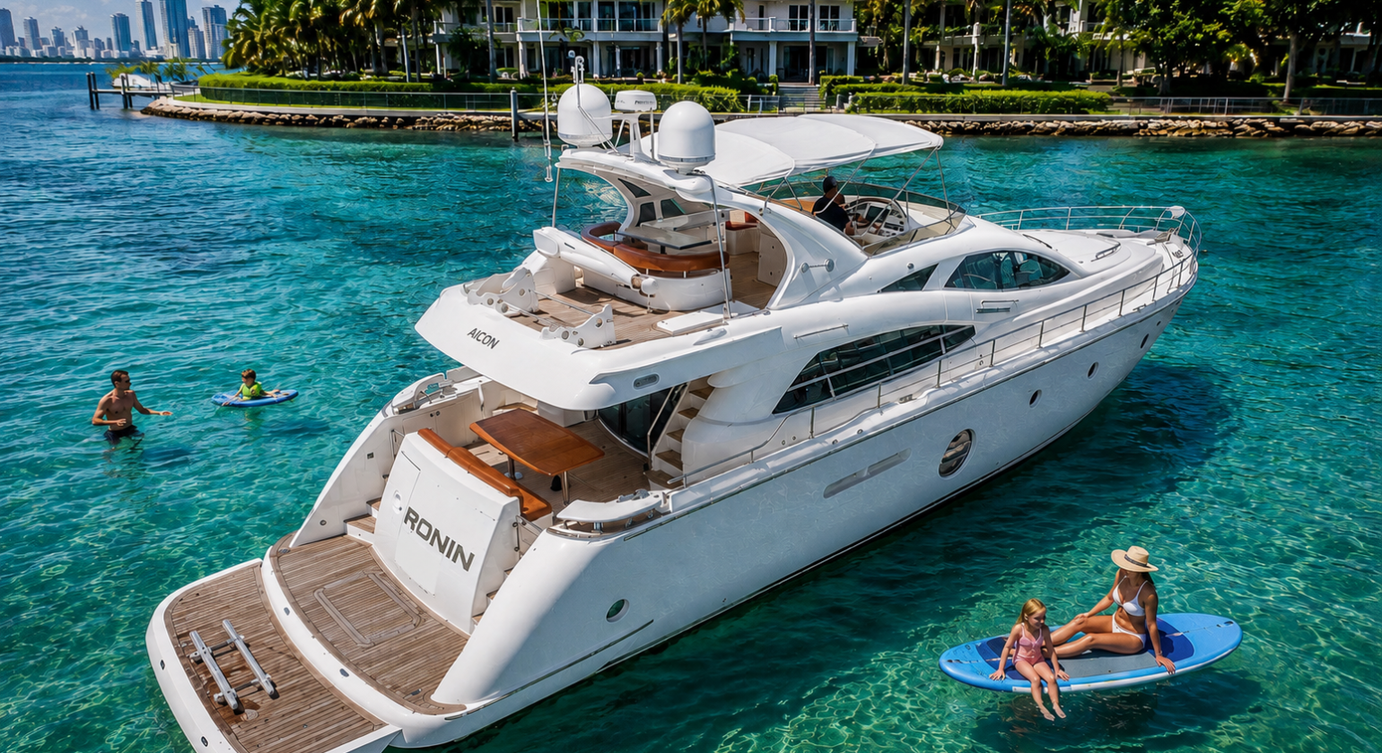 Luxury yacht cruising the Intracoastal Waterway in Fort Lauderdale, Florida.