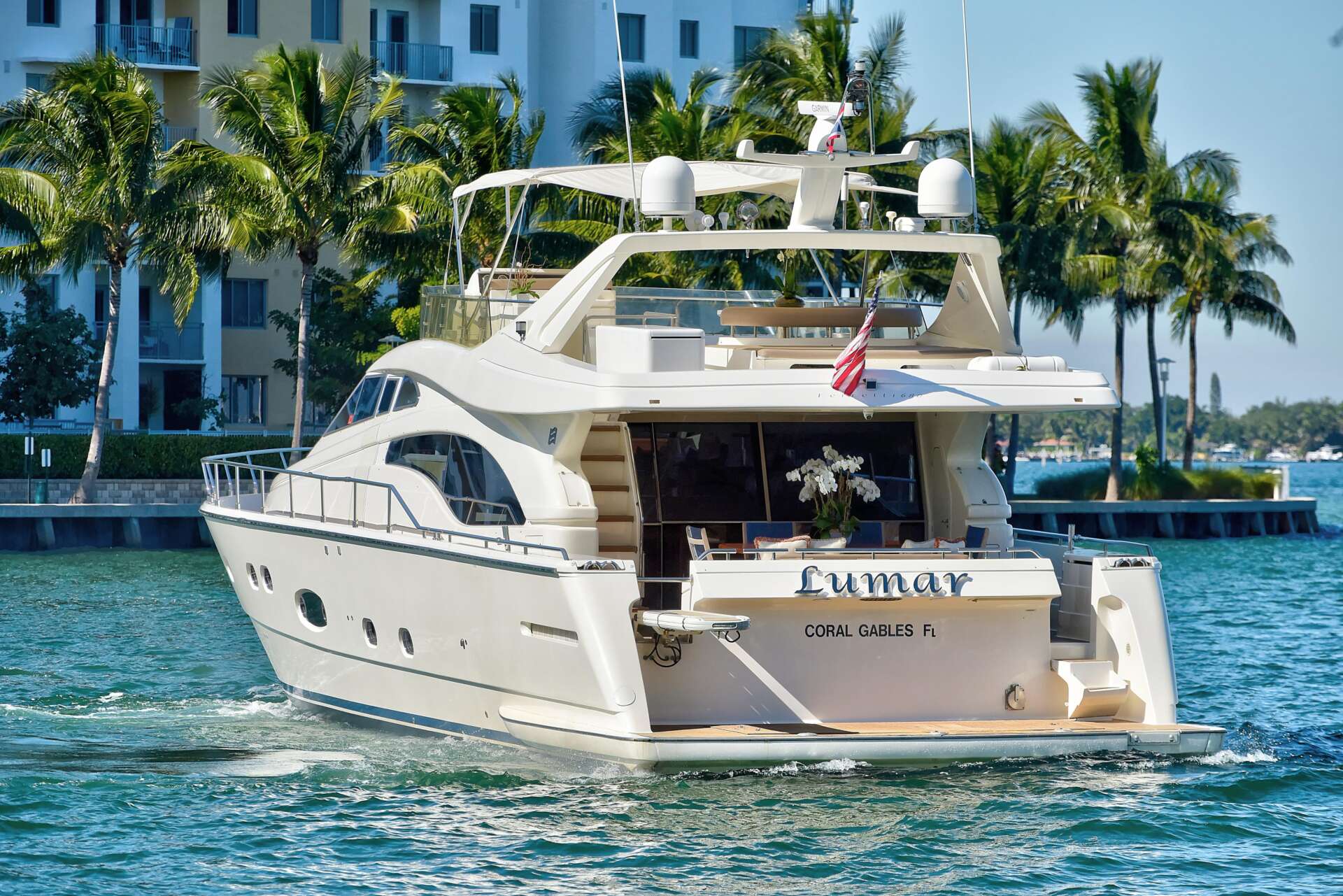 Ferretti 75 ft yacht for charter cruising in Miami, Florida