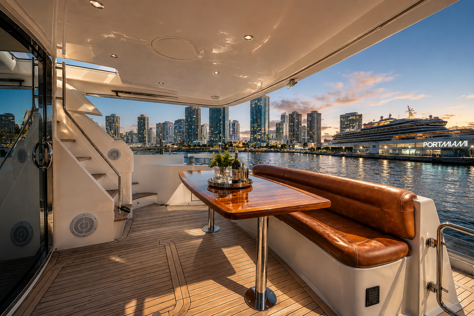 Aicon Ronin 75-foot luxury yacht in Miami featuring four private cabins, three bathrooms, and accommodation for up to 13 guests.