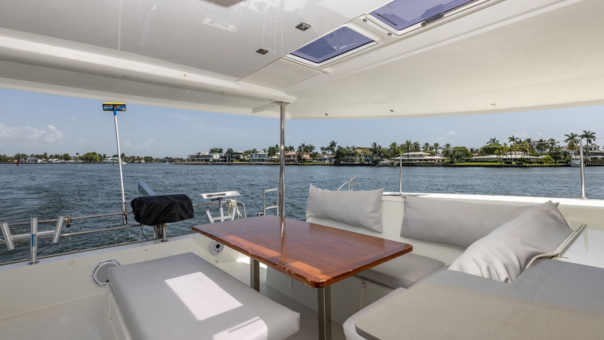 Fountaine Pajot 44ft luxury catamaran for charter in the Bahamas, accommodating 8 guests in 4 cabins.