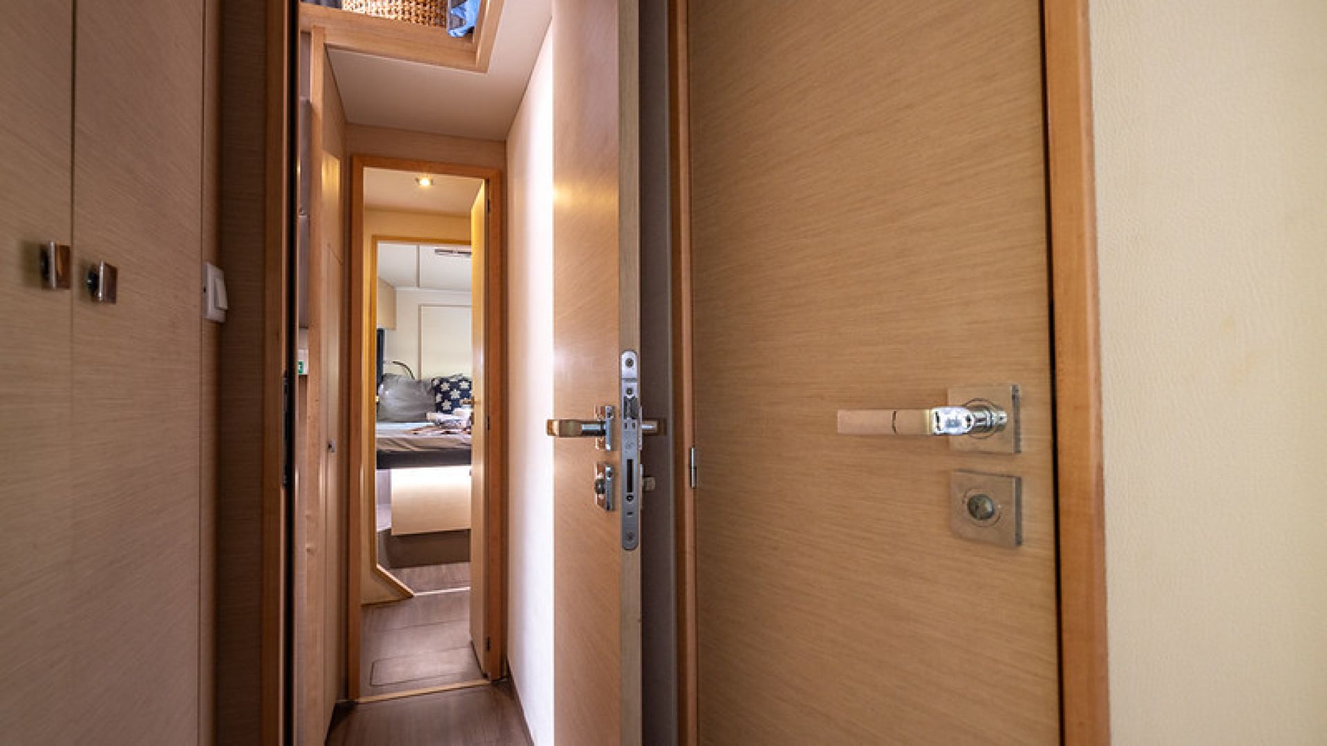Fountaine Pajot 44ft luxury catamaran for charter in the Bahamas, accommodating 8 guests in 4 cabins.