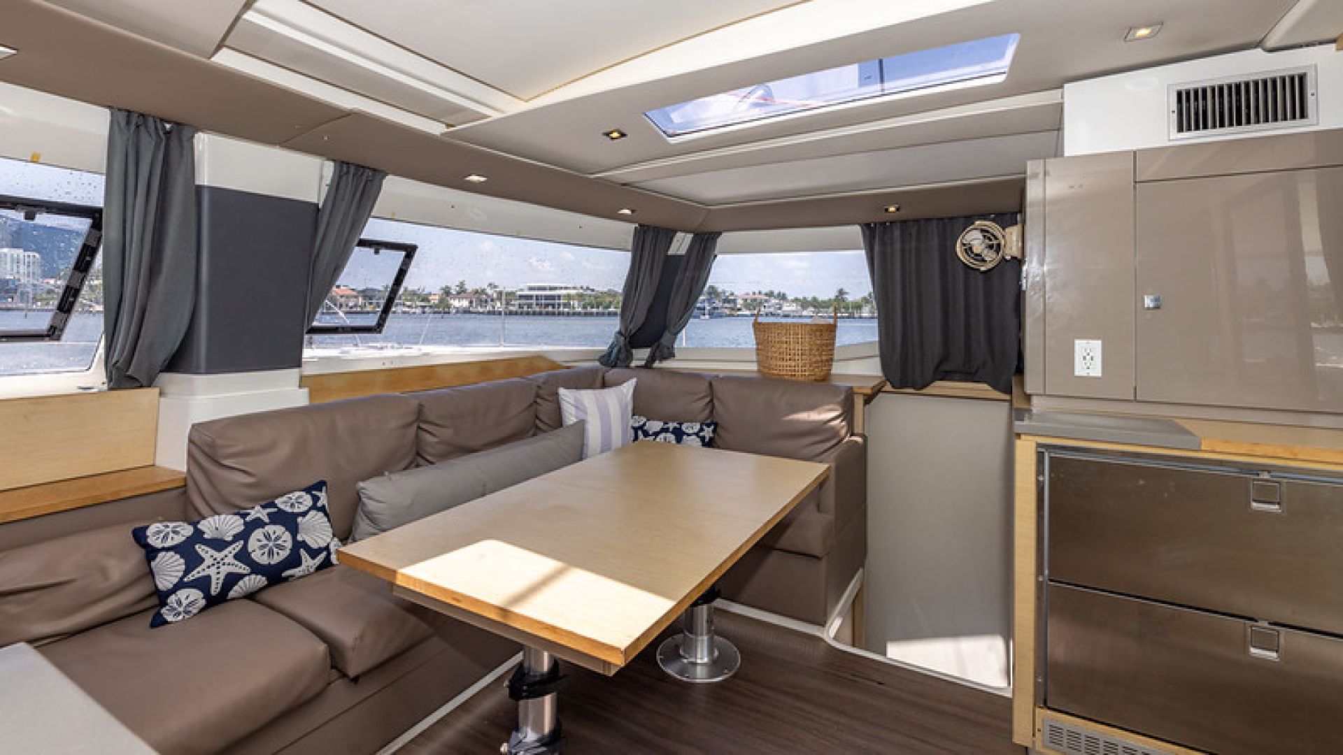 Fountaine Pajot 44ft luxury catamaran for charter in the Bahamas, accommodating 8 guests in 4 cabins.